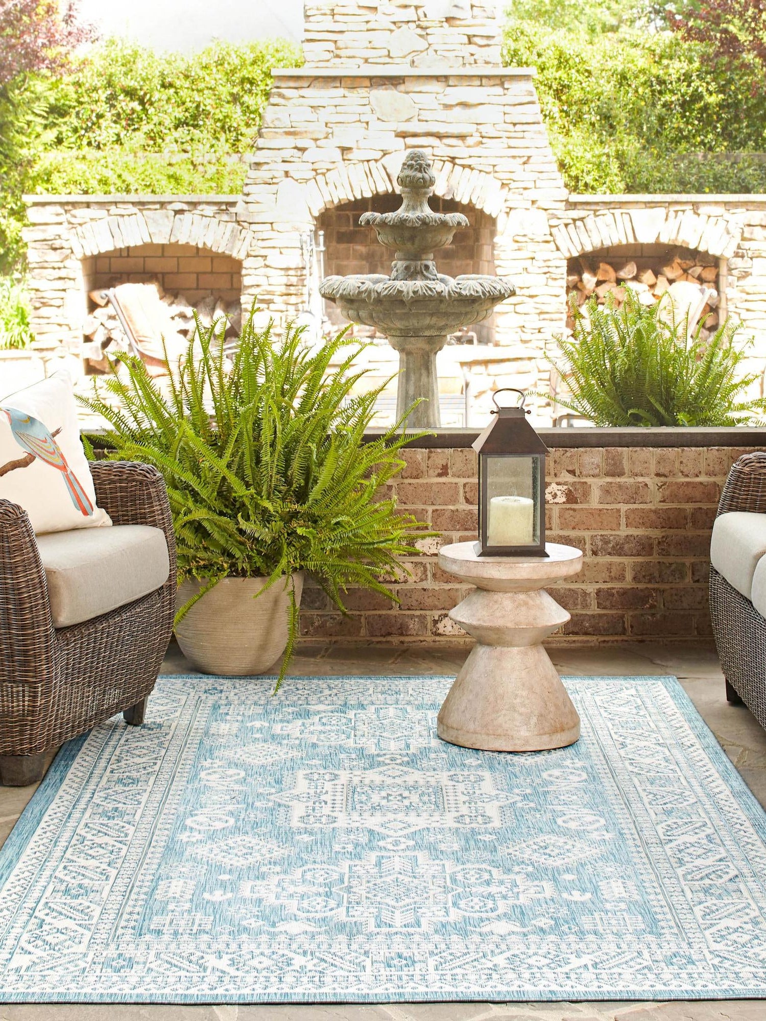 Aqua 4' 1 x 6' 1 Outdoor Aztec Rectangle Area Rug Weather Resistant for Patio, Deck, Terrace, Balcony, Porch 100% Polypropylene Traditional Carpet Mat for Sale at Rug Engine