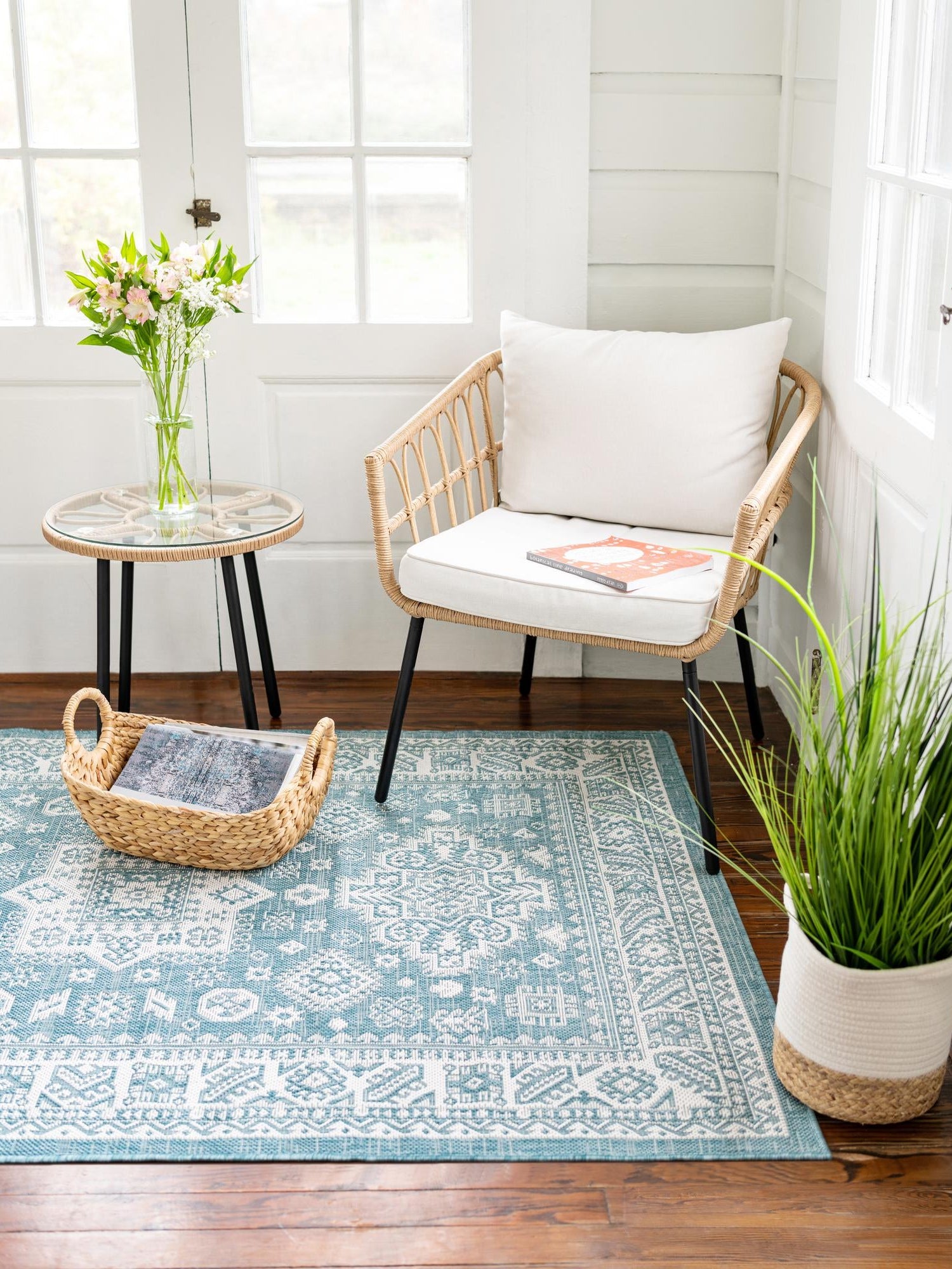 Aqua 6' 1 x 9' Outdoor Aztec Rectangle Area Rug Weather Resistant for Patio, Deck, Terrace, Balcony, Porch 100% Polypropylene Traditional Carpet Mat for Sale at Rug Engine