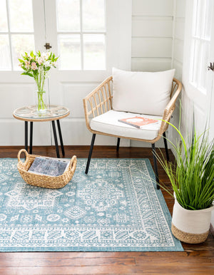 Aqua 6' 1 x 9' Outdoor Aztec Rectangle Rug