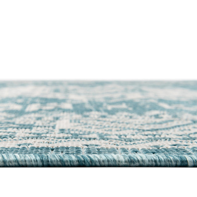 Aqua 8' x 11' Outdoor Aztec Rectangle Rug