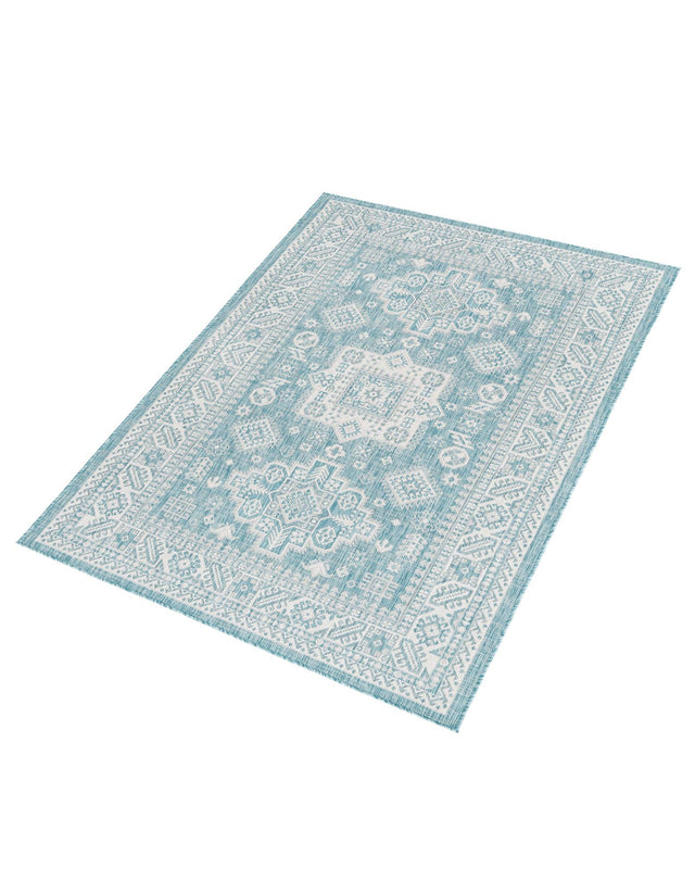 Aqua 5' 3 x 8' Outdoor Aztec Rectangle Area Rug Weather Resistant for Patio, Deck, Terrace, Balcony, Porch 100% Polypropylene Traditional Carpet Mat for Sale at Rug Engine