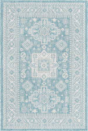 Aqua 5' 3 x 8' Outdoor Aztec Rectangle Area Rug Weather Resistant for Patio, Deck, Terrace, Balcony, Porch 100% Polypropylene Traditional Carpet Mat for Sale at Rug Engine