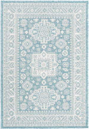 Aqua 4' 1 x 6' 1 Outdoor Aztec Rectangle Area Rug Weather Resistant for Patio, Deck, Terrace, Balcony, Porch 100% Polypropylene Traditional Carpet Mat for Sale at Rug Engine