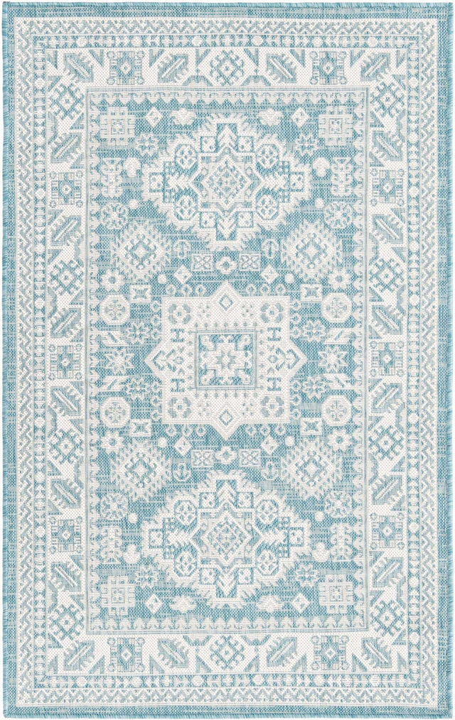 Aqua 3' 1 x 5' 3 Outdoor Aztec Rectangle Area Rug Weather Resistant for Patio, Deck, Terrace, Balcony, Porch 100% Polypropylene Traditional Carpet Mat for Sale at Rug Engine
