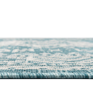 Aqua 5' 3 x 5' 3 Outdoor Aztec Round Area Rug Weather Resistant for Patio, Deck, Terrace, Balcony, Porch 100% Polypropylene Traditional Carpet Mat for Sale at Rug Engine