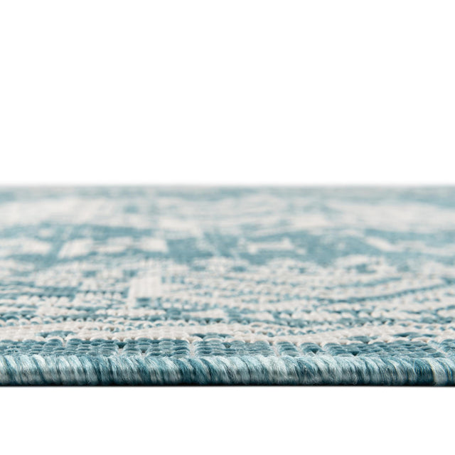 Aqua 5' 3 x 5' 3 Outdoor Aztec Round Area Rug Weather Resistant for Patio, Deck, Terrace, Balcony, Porch 100% Polypropylene Traditional Carpet Mat for Sale at Rug Engine