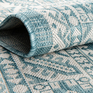 Aqua 5' 3 x 5' 3 Outdoor Aztec Round Area Rug Weather Resistant for Patio, Deck, Terrace, Balcony, Porch 100% Polypropylene Traditional Carpet Mat for Sale at Rug Engine