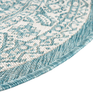 Aqua 5' 3 x 5' 3 Outdoor Aztec Round Area Rug Weather Resistant for Patio, Deck, Terrace, Balcony, Porch 100% Polypropylene Traditional Carpet Mat for Sale at Rug Engine