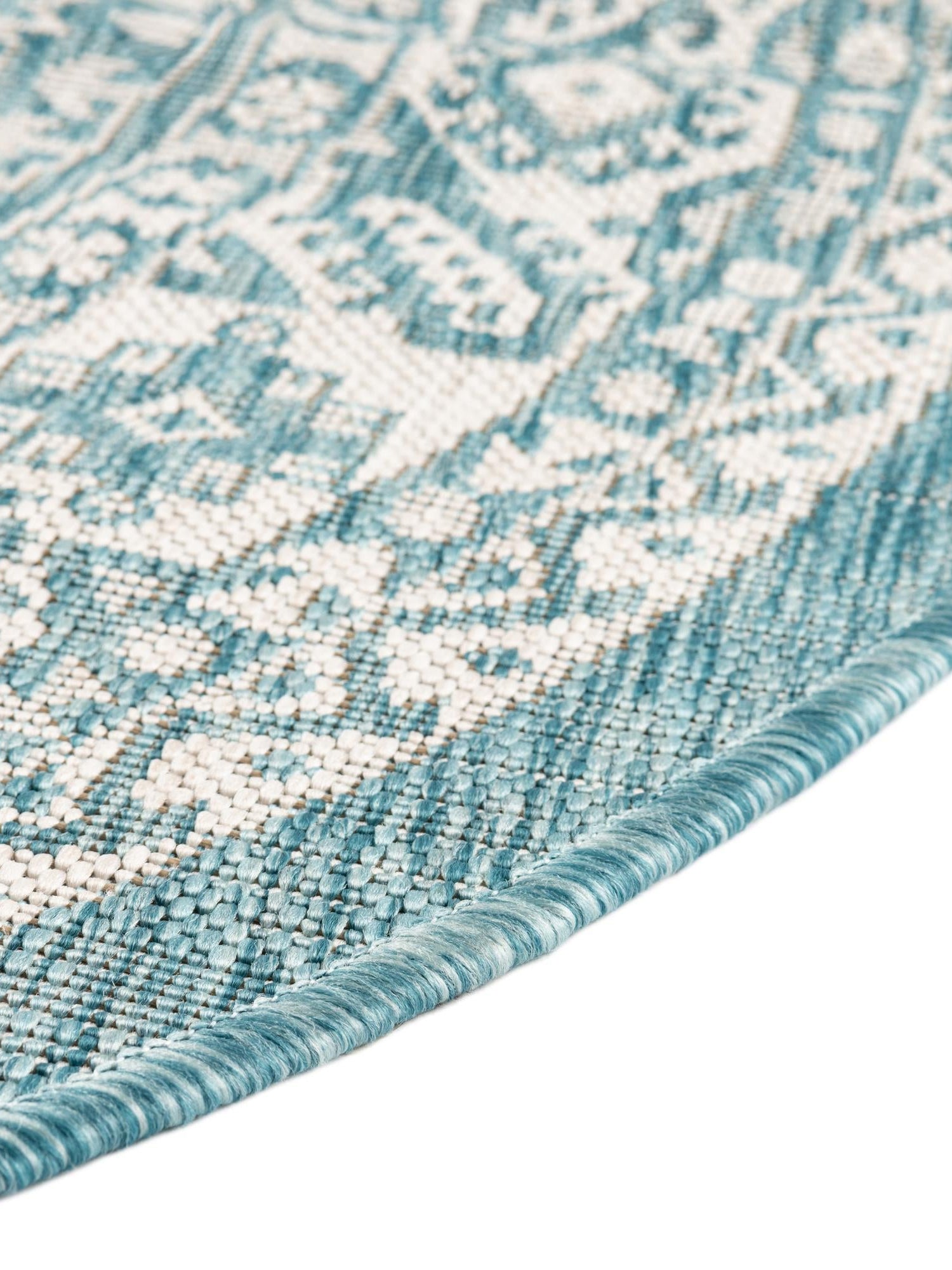 Aqua 3' 1 x 3' 1 Outdoor Aztec Round Area Rug Weather Resistant for Patio, Deck, Terrace, Balcony, Porch 100% Polypropylene Traditional Carpet Mat for Sale at Rug Engine