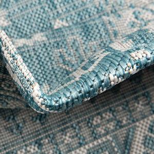 Aqua 5' 3 x 5' 3 Outdoor Aztec Round Area Rug Weather Resistant for Patio, Deck, Terrace, Balcony, Porch 100% Polypropylene Traditional Carpet Mat for Sale at Rug Engine