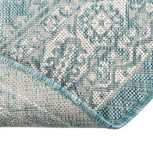 Aqua 5' 3 x 5' 3 Outdoor Aztec Round Area Rug Weather Resistant for Patio, Deck, Terrace, Balcony, Porch 100% Polypropylene Traditional Carpet Mat for Sale at Rug Engine