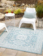 Aqua 5' 3 x 5' 3 Outdoor Aztec Square Area Rug Weather Resistant for Patio, Deck, Terrace, Balcony, Porch 100% Polypropylene Traditional Carpet Mat for Sale at Rug Engine