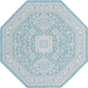Aqua 7' 10 x 7' 10 Outdoor Aztec Octagon Area Rug Weather Resistant for Patio, Deck, Terrace, Balcony, Porch 100% Polypropylene Traditional Carpet Mat for Sale at Rug Engine