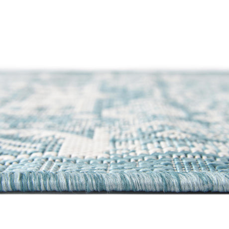 Aqua 5' 3 x 5' 3 Outdoor Aztec Octagon Area Rug Weather Resistant for Patio, Deck, Terrace, Balcony, Porch 100% Polypropylene Traditional Carpet Mat for Sale at Rug Engine