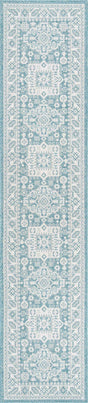 Aqua 2' 7 x 12' Outdoor Aztec Runner Area Rug Weather Resistant for Patio, Deck, Terrace, Balcony, Porch 100% Polypropylene Traditional Carpet Mat for Sale at Rug Engine