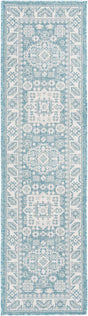 Aqua 2' x 8' Outdoor Aztec Runner Area Rug Weather Resistant for Patio, Deck, Terrace, Balcony, Porch 100% Polypropylene Traditional Carpet Mat for Sale at Rug Engine