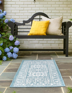 Aqua 2' 7 x 12' Outdoor Aztec Runner Area Rug Weather Resistant for Patio, Deck, Terrace, Balcony, Porch 100% Polypropylene Traditional Carpet Mat for Sale at Rug Engine