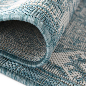 Aqua 2' 7 x 12' Outdoor Aztec Runner Area Rug Weather Resistant for Patio, Deck, Terrace, Balcony, Porch 100% Polypropylene Traditional Carpet Mat for Sale at Rug Engine