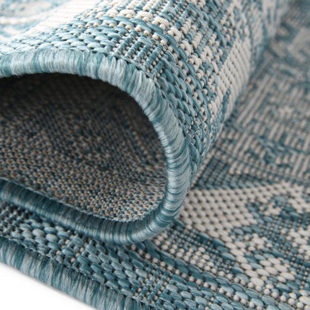 Aqua 2' 7 x 12' Outdoor Aztec Runner Area Rug Weather Resistant for Patio, Deck, Terrace, Balcony, Porch 100% Polypropylene Traditional Carpet Mat for Sale at Rug Engine