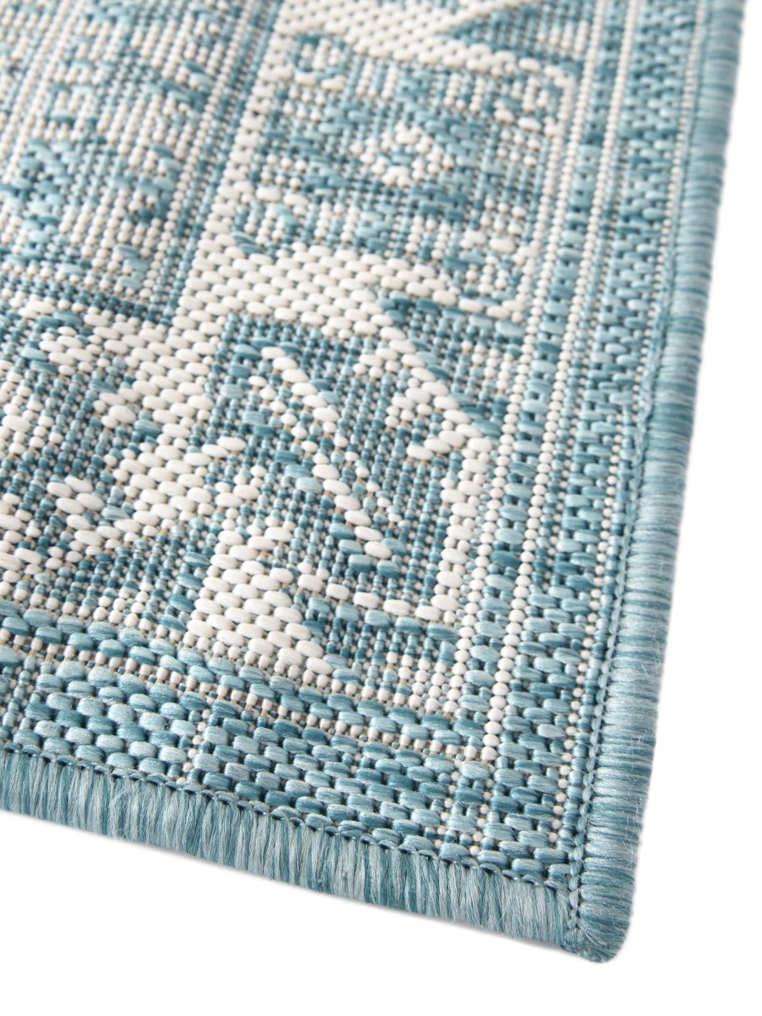 Aqua 2' 7 x 12' Outdoor Aztec Runner Area Rug Weather Resistant for Patio, Deck, Terrace, Balcony, Porch 100% Polypropylene Traditional Carpet Mat for Sale at Rug Engine