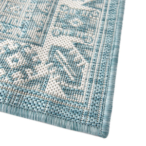 Aqua 2' 7 x 12' Outdoor Aztec Runner Area Rug Weather Resistant for Patio, Deck, Terrace, Balcony, Porch 100% Polypropylene Traditional Carpet Mat for Sale at Rug Engine