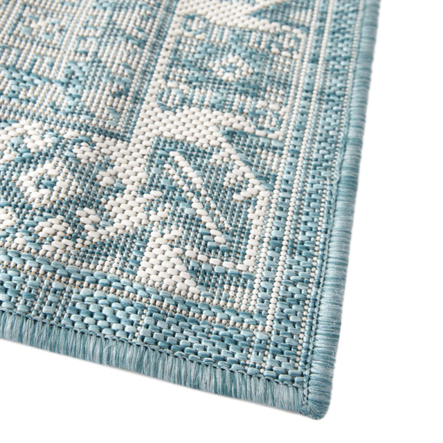 Aqua 2' 7 x 12' Outdoor Aztec Runner Area Rug Weather Resistant for Patio, Deck, Terrace, Balcony, Porch 100% Polypropylene Traditional Carpet Mat for Sale at Rug Engine