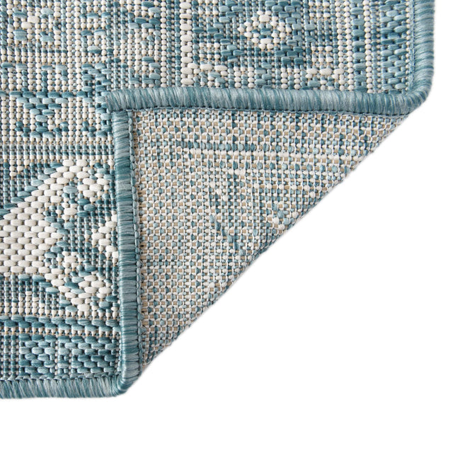 Aqua 2' 7 x 12' Outdoor Aztec Runner Area Rug Weather Resistant for Patio, Deck, Terrace, Balcony, Porch 100% Polypropylene Traditional Carpet Mat for Sale at Rug Engine