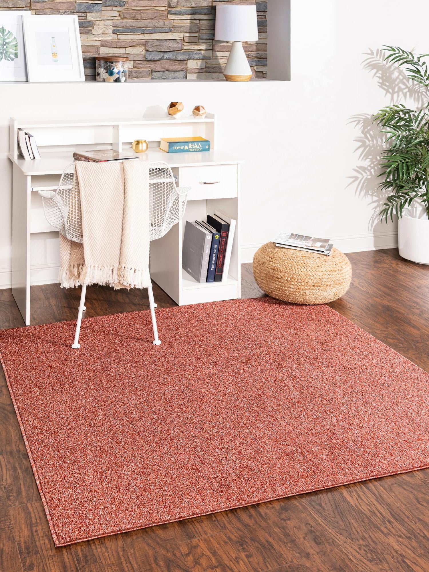 Rust Red 9' 10 x 9' 10 Everyday Solid Square Area Rug 100% Polypropylene With Felt Backing Easy Clean Simple Carpet for Minimalist Room Decorating for Sale at Rug Engine