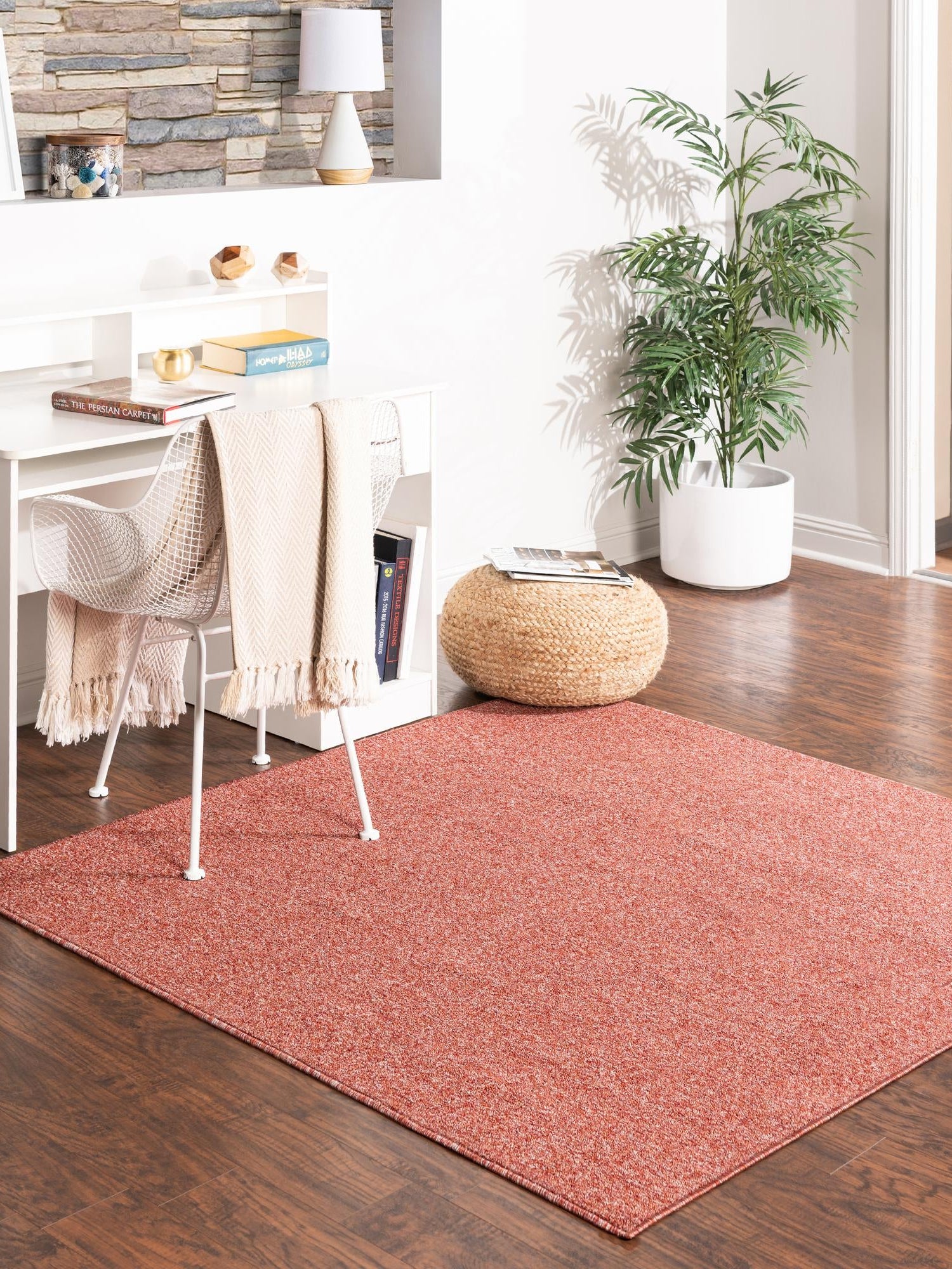 Rust Red 3' 3 x 3' 3 Everyday Solid Square Area Rug 100% Polypropylene With Felt Backing Easy Clean Simple Carpet for Minimalist Room Decorating for Sale at Rug Engine