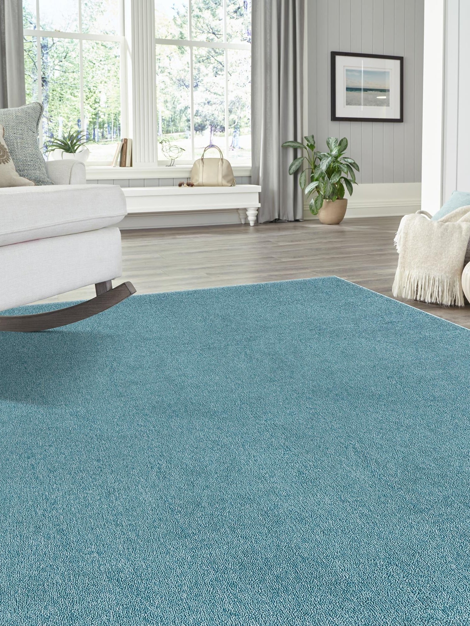 Aquamarine Blue 7' 10 x 10' Everyday Solid Rectangle Area Rug 100% Polypropylene With Felt Backing Easy Clean Simple Carpet for Minimalist Room Decorating for Sale at Rug Engine