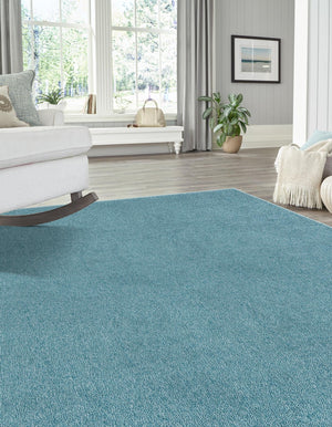 Aquamarine Blue 7' 10 x 10' Everyday Solid Rectangle Area Rug 100% Polypropylene With Felt Backing Easy Clean Simple Carpet for Minimalist Room Decorating for Sale at Rug Engine