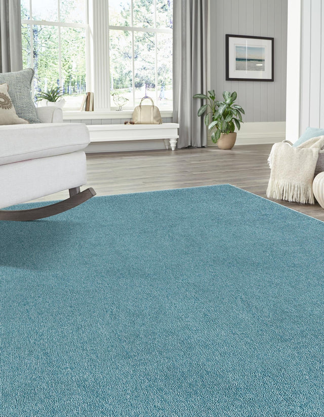 Aquamarine Blue 7' 10 x 11' Everyday Solid Rectangle Area Rug 100% Polypropylene With Felt Backing Easy Clean Simple Carpet for Minimalist Room Decorating for Sale at Rug Engine