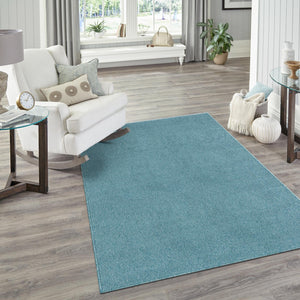 Aquamarine Blue 7' 10 x 11' Everyday Solid Rectangle Area Rug 100% Polypropylene With Felt Backing Easy Clean Simple Carpet for Minimalist Room Decorating for Sale at Rug Engine