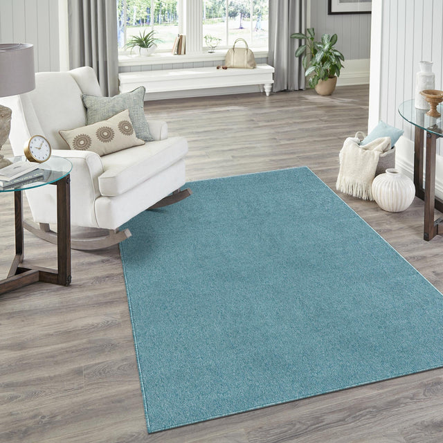 Aquamarine Blue 7' 10 x 11' Everyday Solid Rectangle Area Rug 100% Polypropylene With Felt Backing Easy Clean Simple Carpet for Minimalist Room Decorating for Sale at Rug Engine