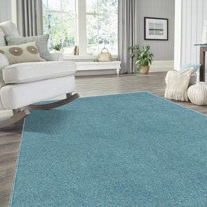 Aquamarine Blue 4' 1 x 6' 1 Everyday Solid Rectangle Area Rug 100% Polypropylene With Felt Backing Easy Clean Simple Carpet for Minimalist Room Decorating for Sale at Rug Engine