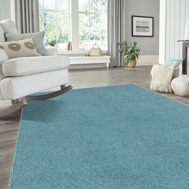 Aquamarine Blue 4' 1 x 6' 1 Everyday Solid Rectangle Area Rug 100% Polypropylene With Felt Backing Easy Clean Simple Carpet for Minimalist Room Decorating for Sale at Rug Engine