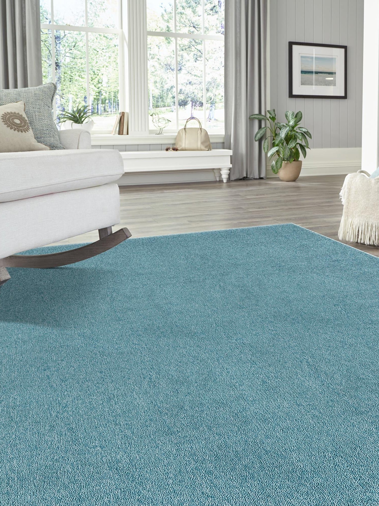 Aquamarine Blue 7' 10 x 10' Everyday Solid Rectangle Area Rug 100% Polypropylene With Felt Backing Easy Clean Simple Carpet for Minimalist Room Decorating for Sale at Rug Engine