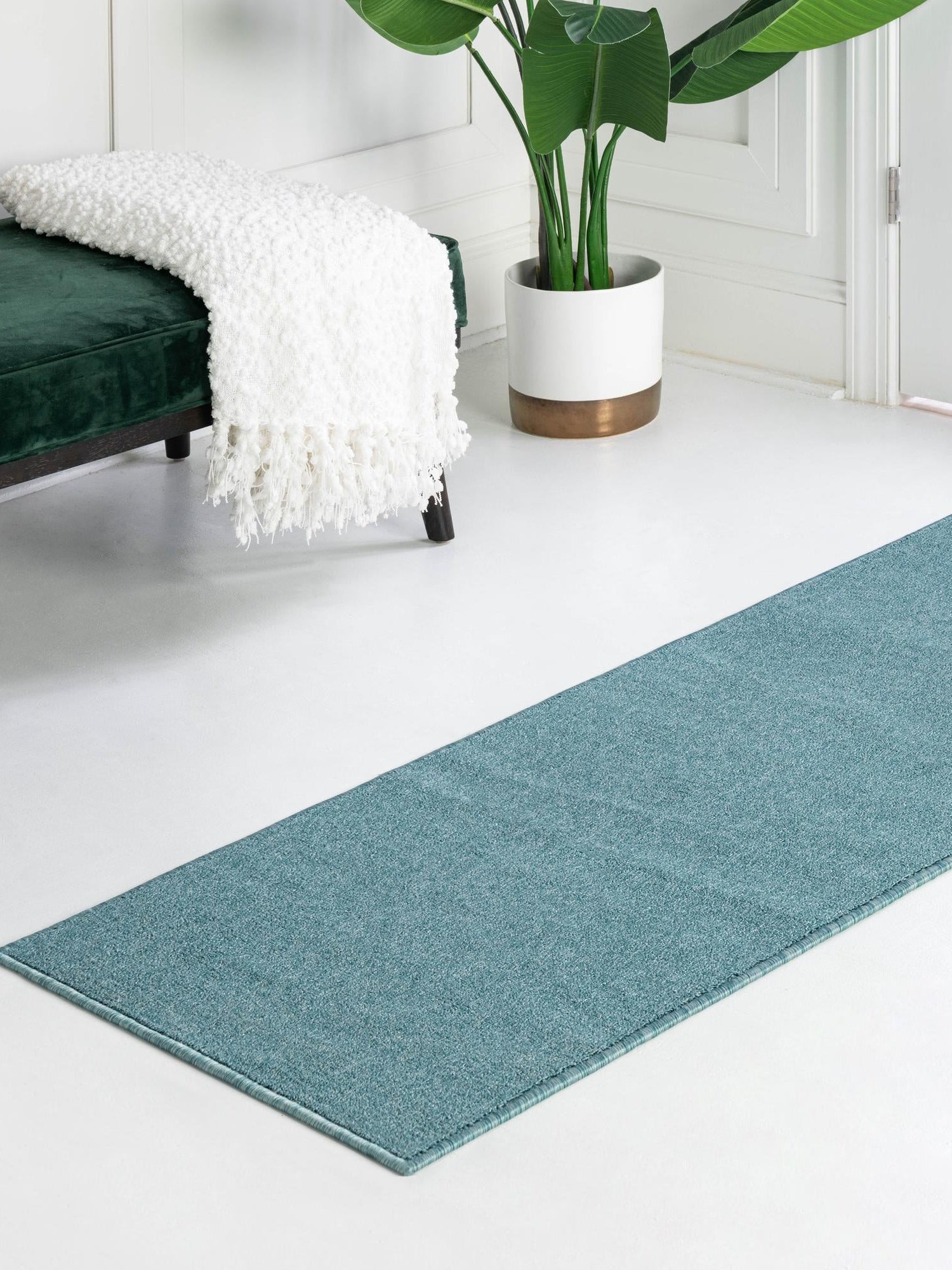 Aquamarine Blue 2' 6 x 10' Everyday Solid Runner Area Rug 100% Polypropylene With Felt Backing Easy Clean Simple Carpet for Minimalist Room Decorating for Sale at Rug Engine