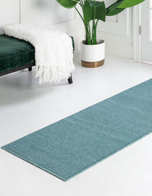 Aquamarine Blue 2' 6 x 10' Everyday Solid Runner Area Rug 100% Polypropylene With Felt Backing Easy Clean Simple Carpet for Minimalist Room Decorating for Sale at Rug Engine