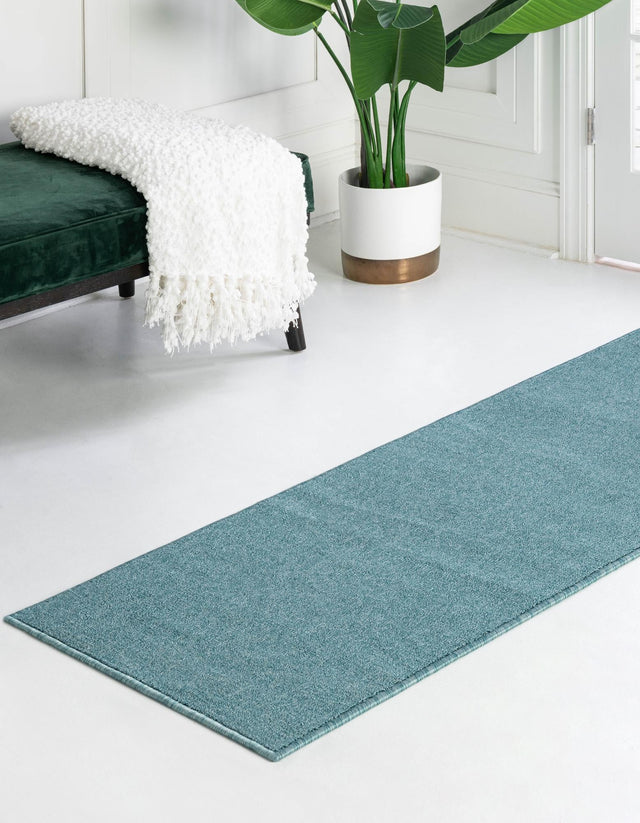 Aquamarine Blue 2' 6 x 16' 5 Everyday Solid Runner Area Rug 100% Polypropylene With Felt Backing Easy Clean Simple Carpet for Minimalist Room Decorating for Sale at Rug Engine