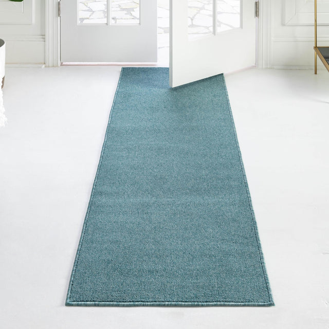 Aquamarine Blue 2' 6 x 16' 5 Everyday Solid Runner Area Rug 100% Polypropylene With Felt Backing Easy Clean Simple Carpet for Minimalist Room Decorating for Sale at Rug Engine