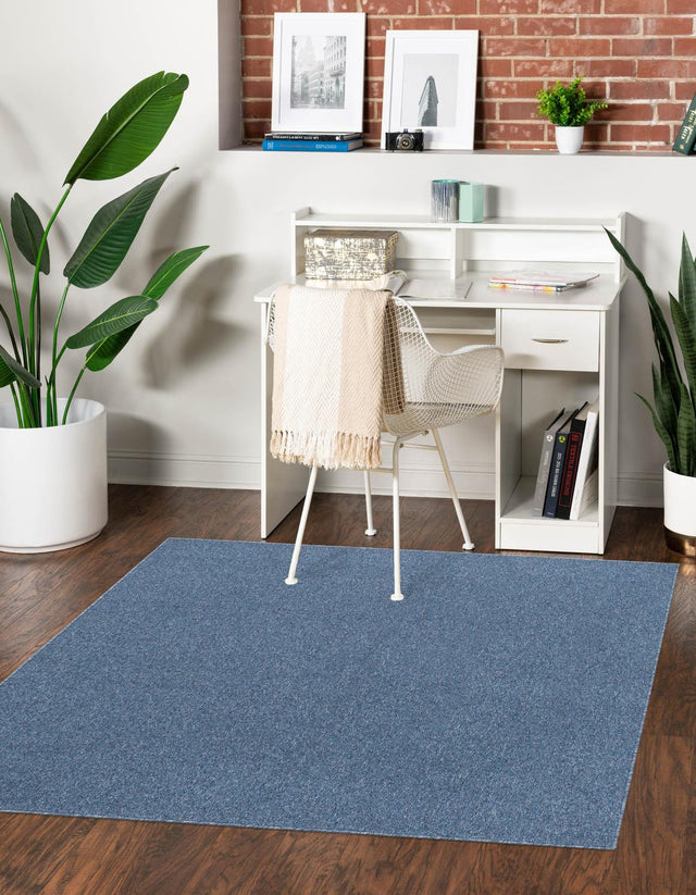 Azure Blue 7' x 7' Everyday Solid Square Area Rug 100% Polypropylene With Felt Backing Easy Clean Simple Carpet for Minimalist Room Decorating for Sale at Rug Engine