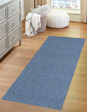 Azure Blue 2' 6 x 16' 5 Everyday Solid Runner Area Rug 100% Polypropylene With Felt Backing Easy Clean Simple Carpet for Minimalist Room Decorating for Sale at Rug Engine