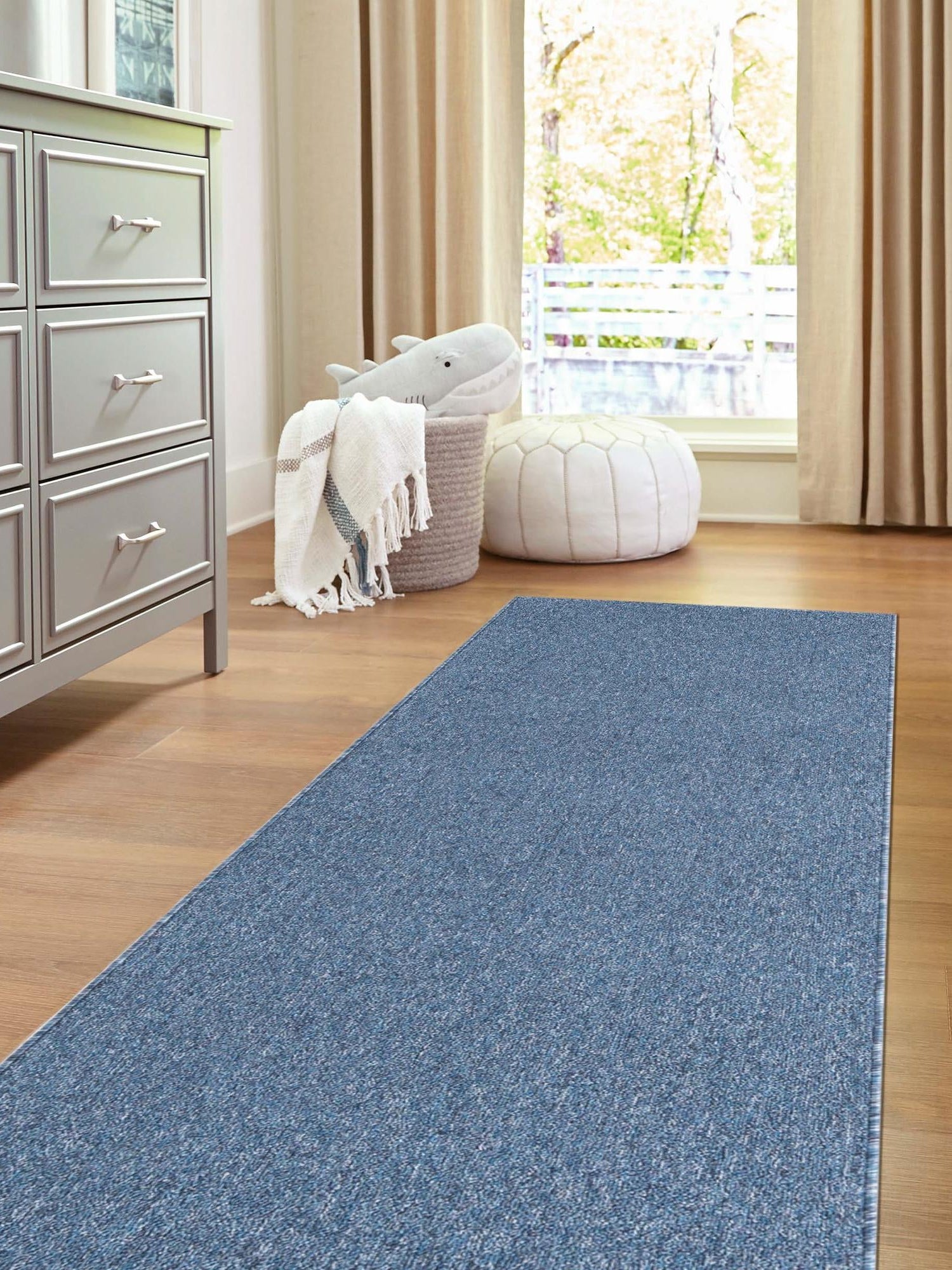 Azure Blue 2' 6 x 16' 5 Everyday Solid Runner Area Rug 100% Polypropylene With Felt Backing Easy Clean Simple Carpet for Minimalist Room Decorating for Sale at Rug Engine