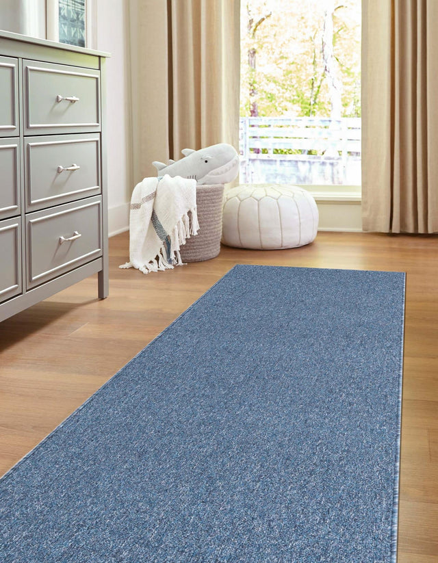 Azure Blue 2' 6 x 16' 5 Everyday Solid Runner Area Rug 100% Polypropylene With Felt Backing Easy Clean Simple Carpet for Minimalist Room Decorating for Sale at Rug Engine