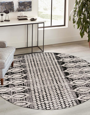 Charcoal 7' x 7' Cherokee Round Area Rug 100% Polypropylene With Cotton Backing Modern Geometric Carpet for Home Decor Interior Design Rooms for Sale at Rug Engine
