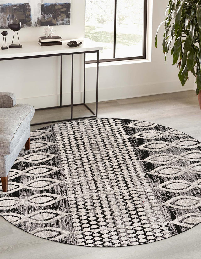 Charcoal 4' x 4' Cherokee Round Area Rug 100% Polypropylene With Cotton Backing Modern Geometric Carpet for Home Decor Interior Design Rooms for Sale at Rug Engine