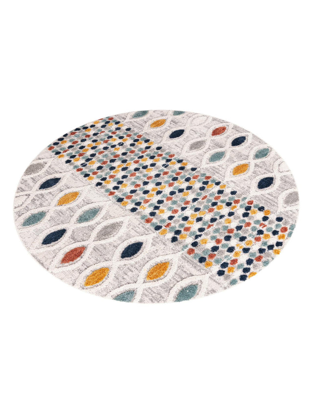 Multicolor 7' x 7' Cherokee Round Area Rug 100% Polypropylene With Cotton Backing Modern Geometric Carpet for Home Decor Interior Design Rooms for Sale at Rug Engine