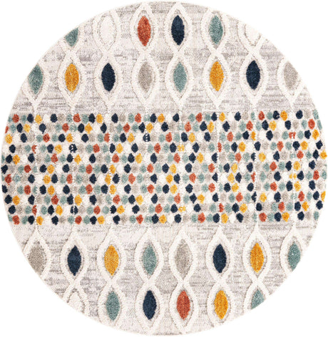 Multicolor 7' x 7' Cherokee Round Area Rug 100% Polypropylene With Cotton Backing Modern Geometric Carpet for Home Decor Interior Design Rooms for Sale at Rug Engine