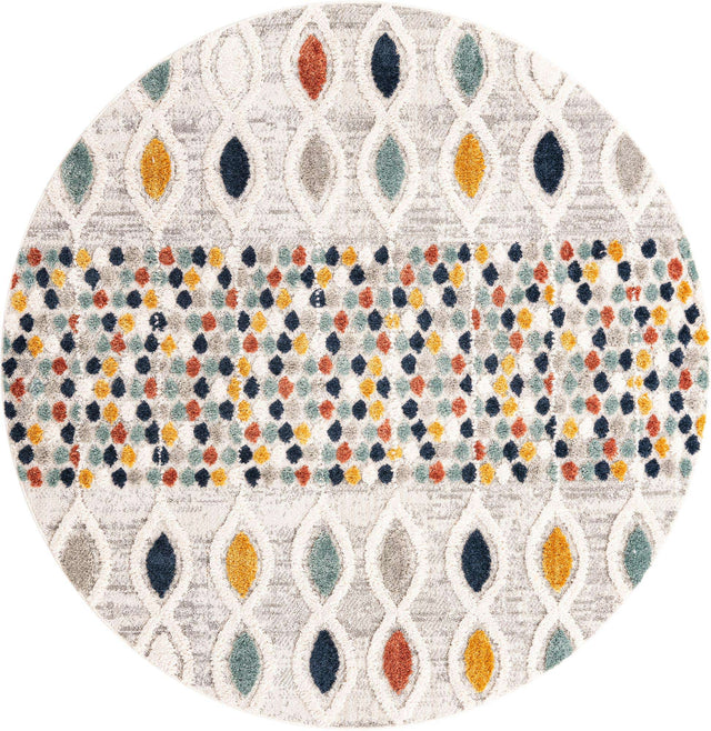 Multicolor 7' x 7' Cherokee Round Area Rug 100% Polypropylene With Cotton Backing Modern Geometric Carpet for Home Decor Interior Design Rooms for Sale at Rug Engine